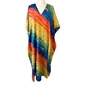 Winlar OS Multicolor Seashell Print Satin Poly Kaftan